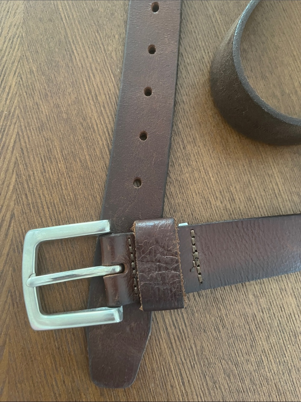Brown Leather Belt with Silver Buckle Large